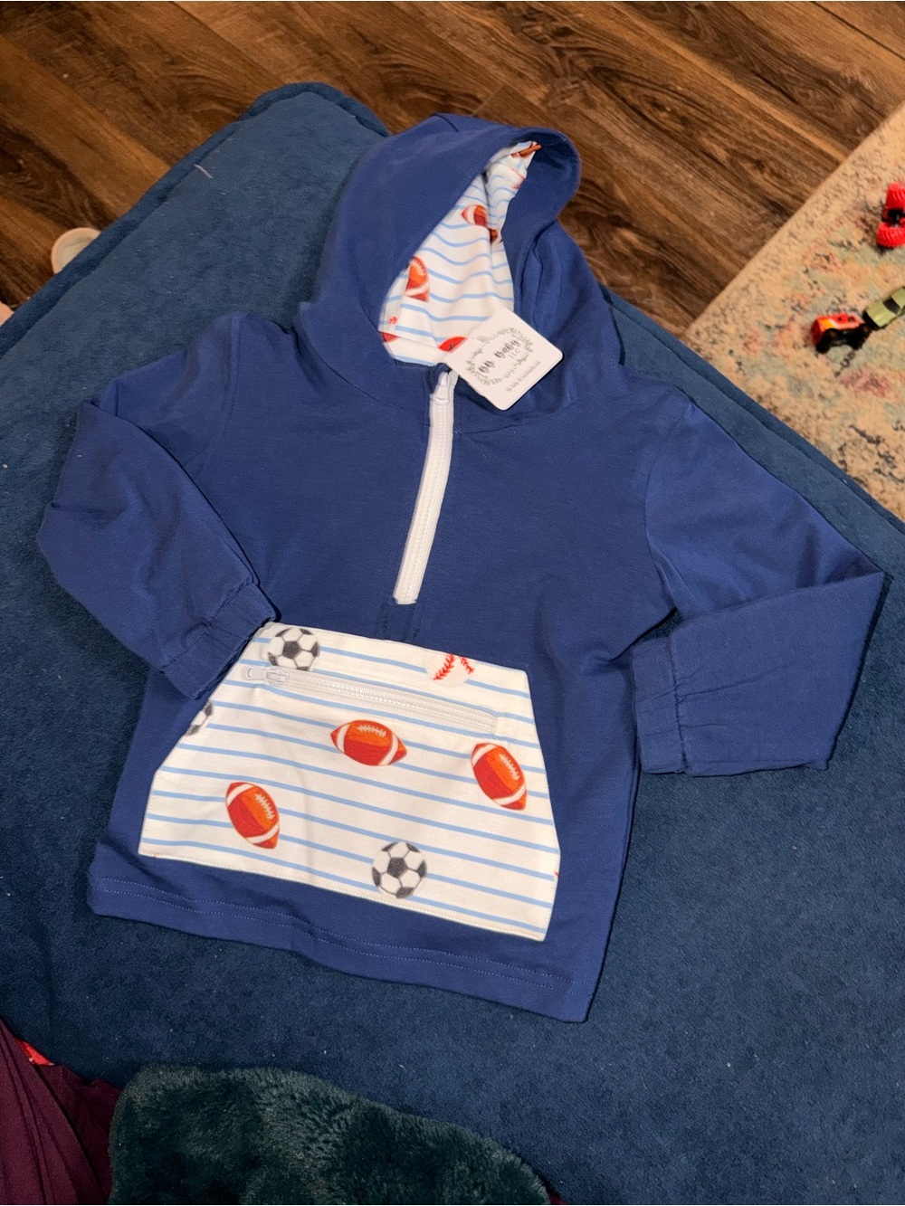 Boutique Navy Hooded Pullover with Sports Pocket